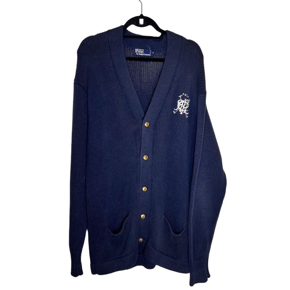 Polo Ralph Lauren Men's Vintage Blue‎ Cardigan Sweater Size M Gold Buttons